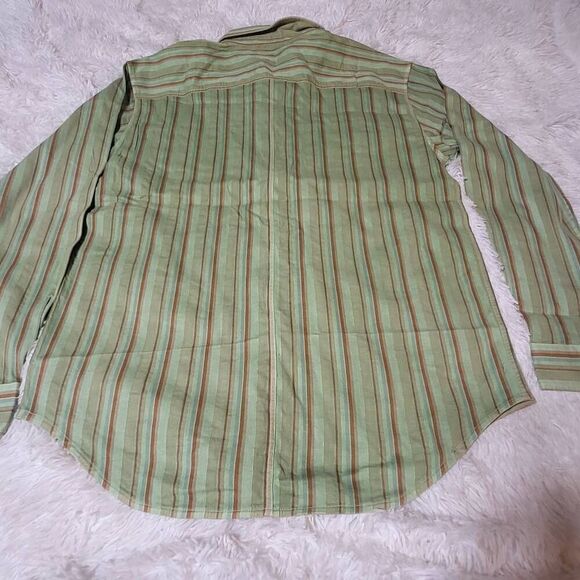Men's stripe green stripe long sleeve button-up with chest pocket shirt L - Picture 2 of 6